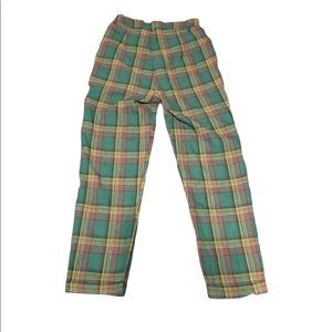 Green, red, and blue plaid pants